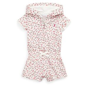 NWT Polo Ralph Lauren Baby Girls Floral Spa Terry  Hooded Romper Size 0-3 Months